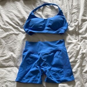 Blue Sports Bra and Shorts Set